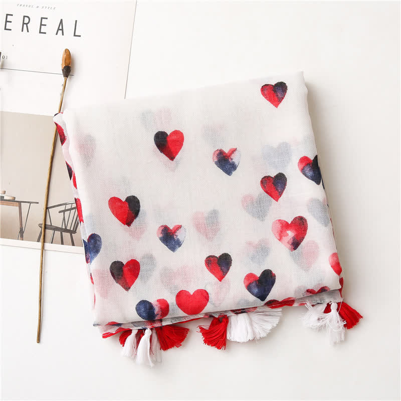 Women's Happiness Red Heart Tassel Thin Scarf - image 5
