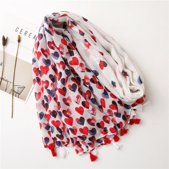 Women's Happiness Red Heart Tassel Thin Scarf - image 2