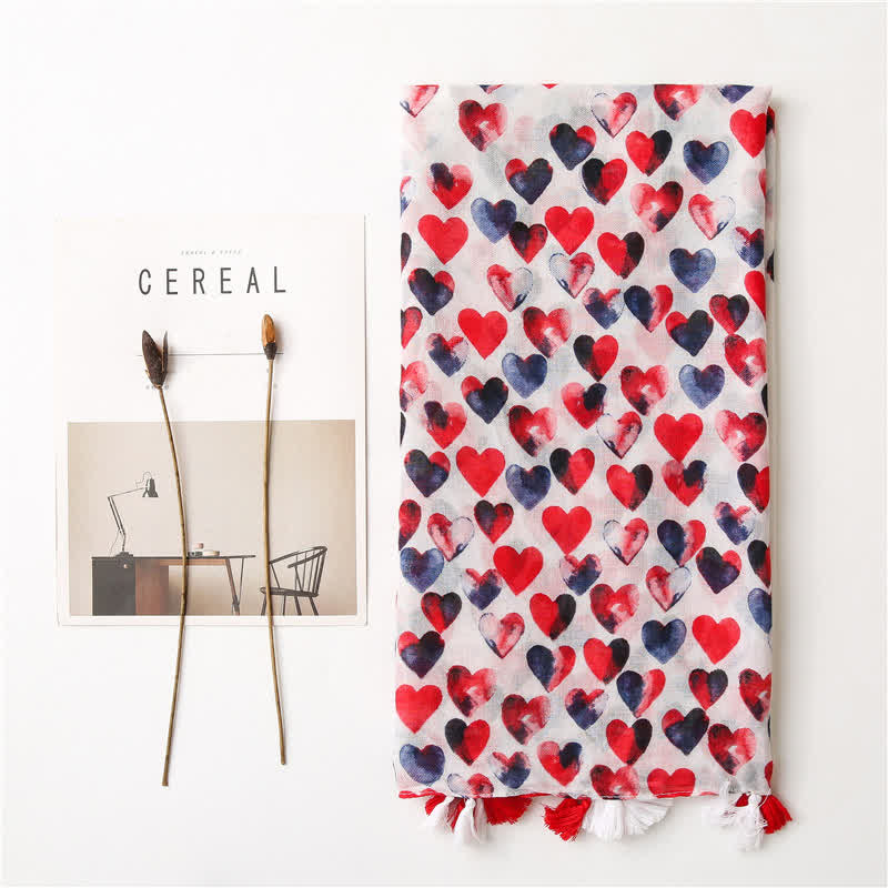 Women's Happiness Red Heart Tassel Thin Scarf - image 1
