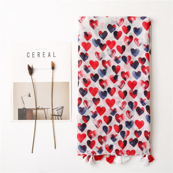 Women's Happiness Red Heart Tassel Thin Scarf - image 1