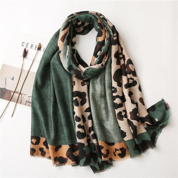 Women's Animal Leopard Printed Large Thin Scarf - Green - image 0