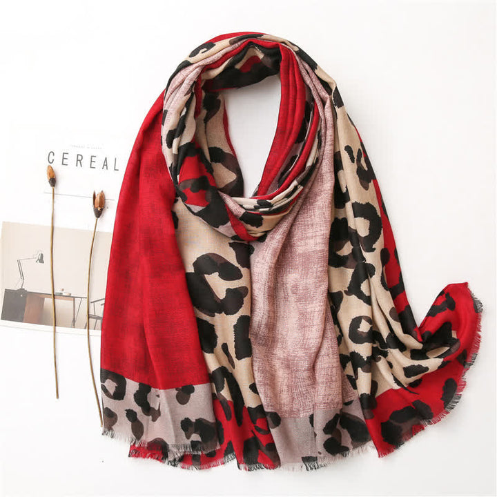 Women's Animal Leopard Printed Large Thin Scarf - Red - image 9