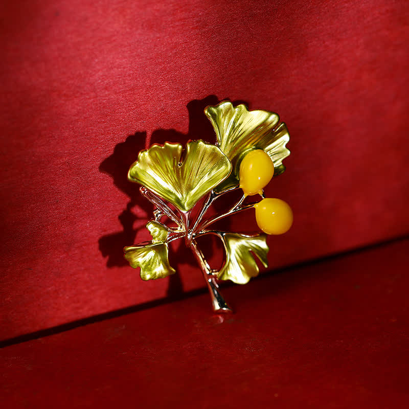 Women's Elegance Yellow Ginkgo Leaf Brooch - Ginkgo Leaf - image 1