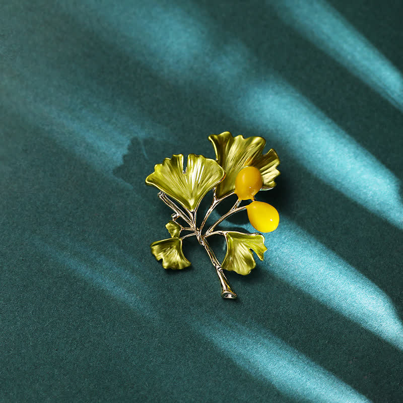 Women's Elegance Yellow Ginkgo Leaf Brooch - image 2