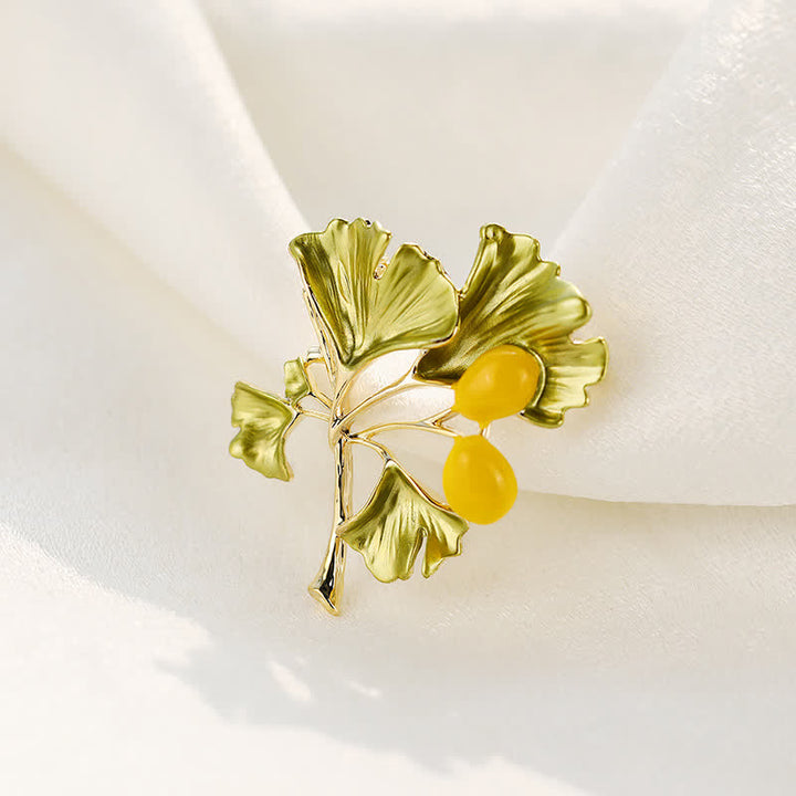 Women's Elegance Yellow Ginkgo Leaf Brooch - image 4