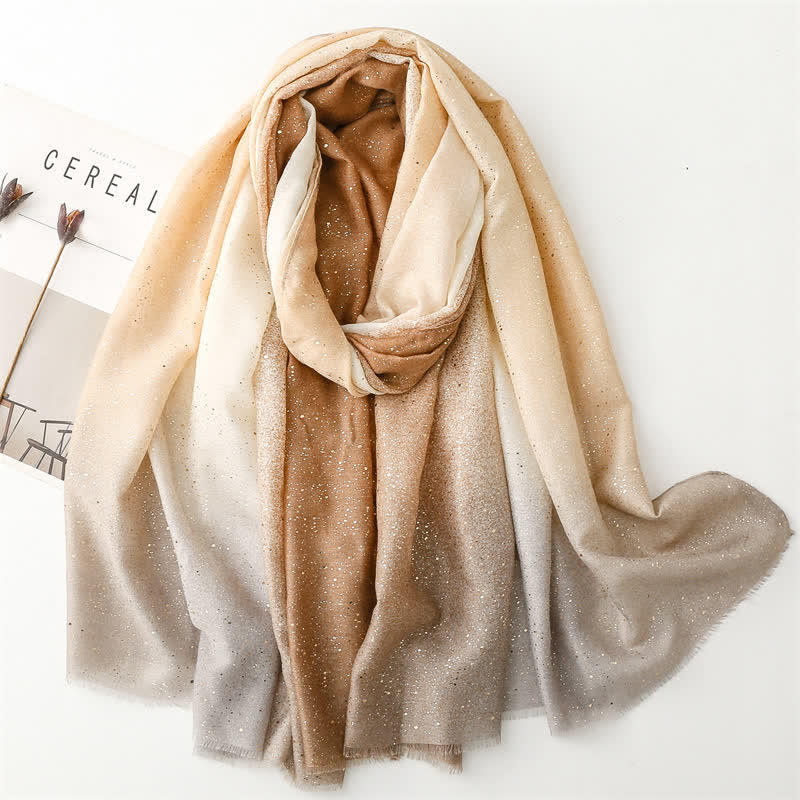 Women's Elegant Foil Printed Gradient Color Thin Scarf - Khaki - image 9
