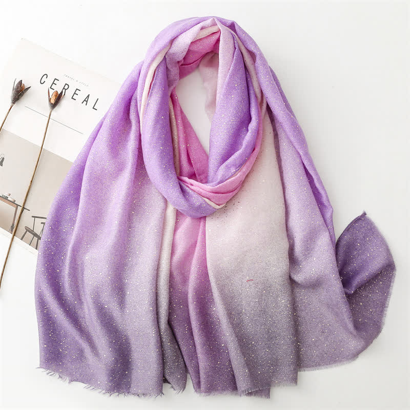 Women's Elegant Foil Printed Gradient Color Thin Scarf - Purple - image 13