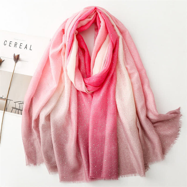 Women's Elegant Foil Printed Gradient Color Thin Scarf - Pink - image 14