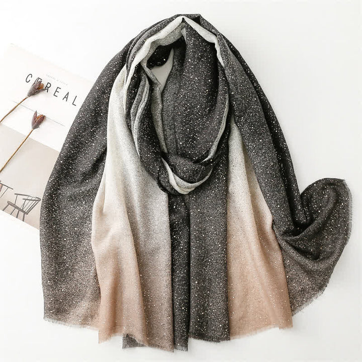 Women's Elegant Foil Printed Gradient Color Thin Scarf - Black - image 0