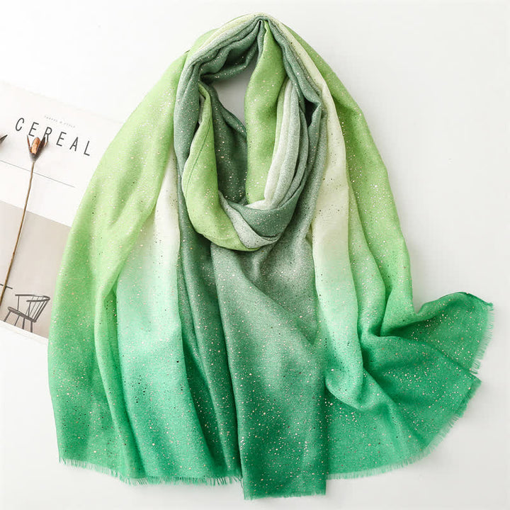 Women's Elegant Foil Printed Gradient Color Thin Scarf - Green - image 12