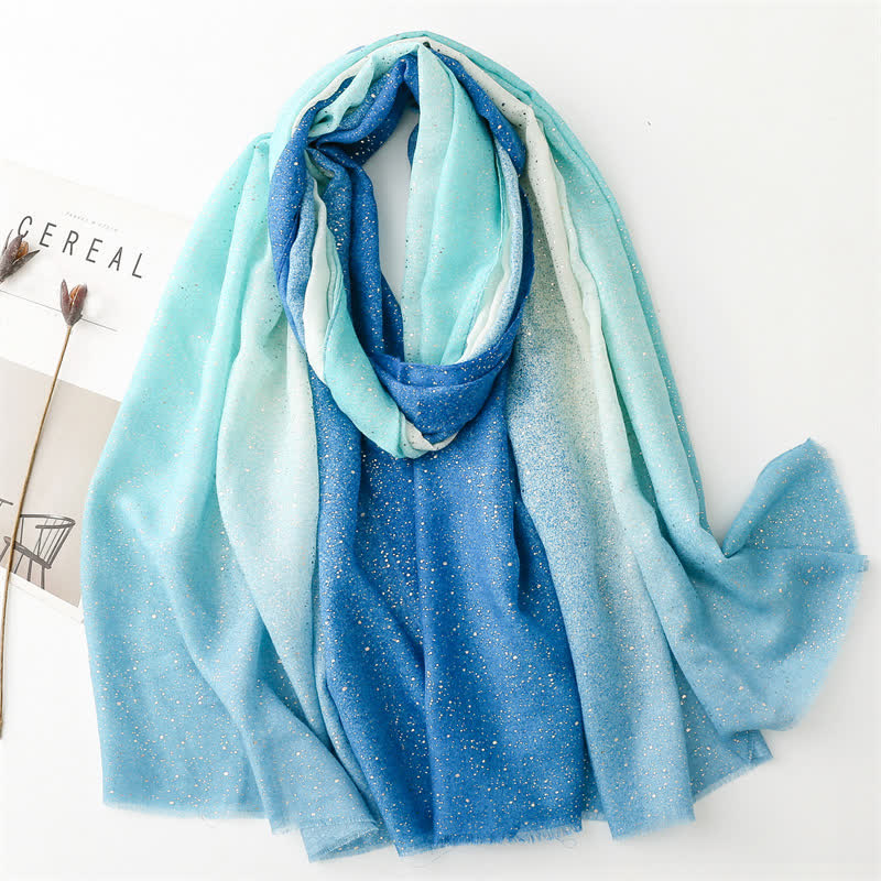 Women's Elegant Foil Printed Gradient Color Thin Scarf - Blue - image 15