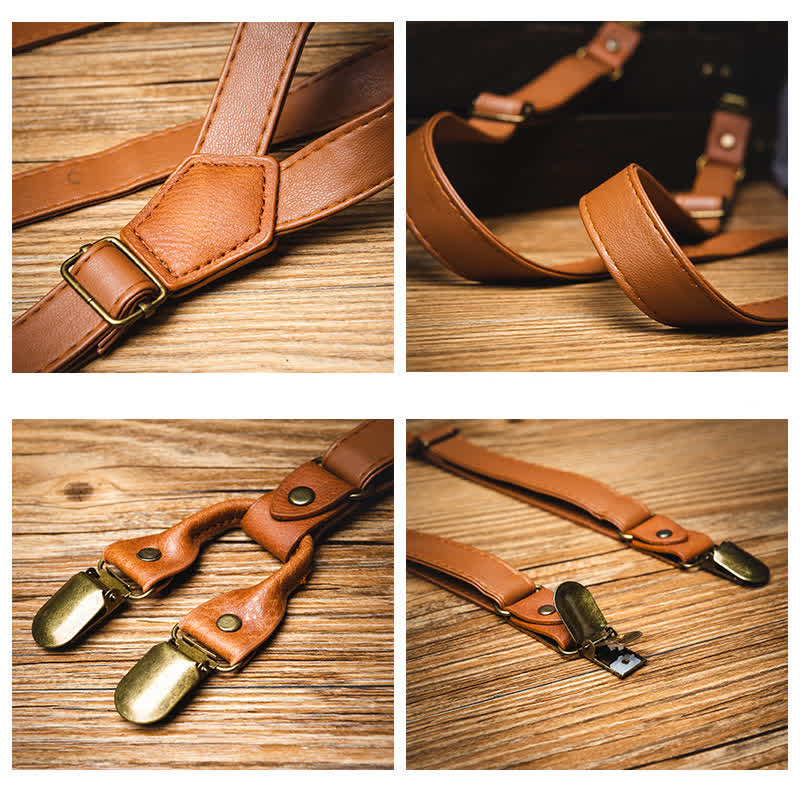 Light Brown Vintage Adjustable Leather Suspenders - image 3