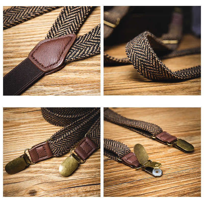Yellowish-Brown Herringbone Straps Y-back Suspenders - image 3