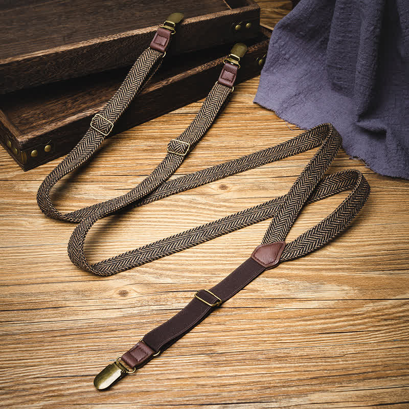Yellowish-Brown Herringbone Straps Y-back Suspenders - image 2