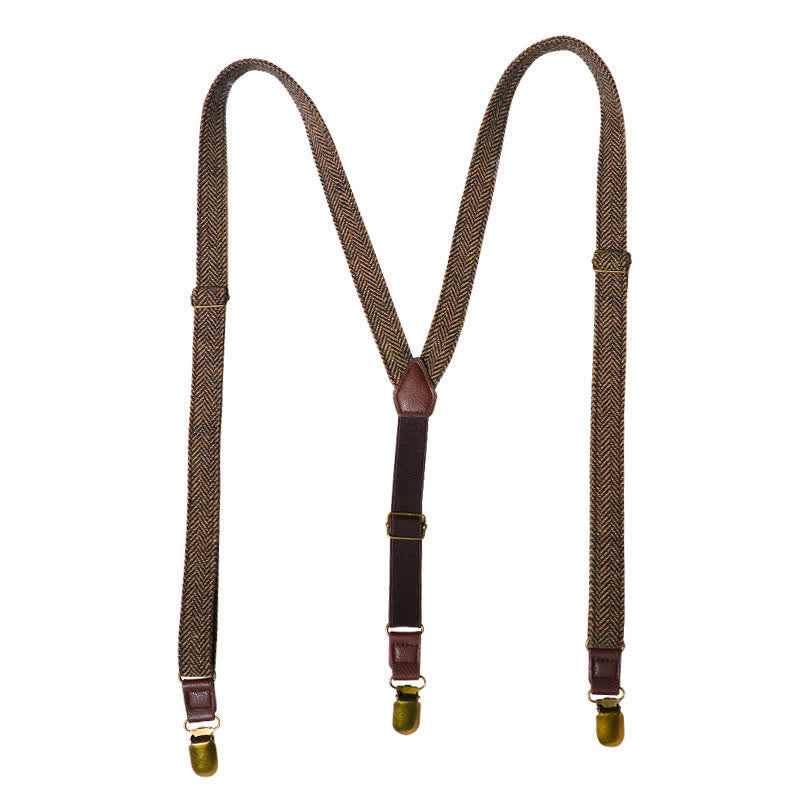Yellowish-Brown Herringbone Straps Y-back Suspenders - image 4