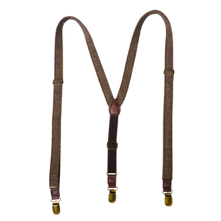 Yellowish-Brown Herringbone Straps Y-back Suspenders - image 4