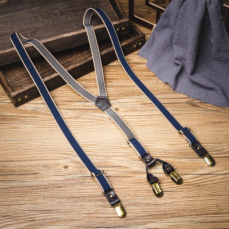 Navy Blue Casual 6-Clips Y-back Elastic Trouser Suspenders - Navy Blue - image 0