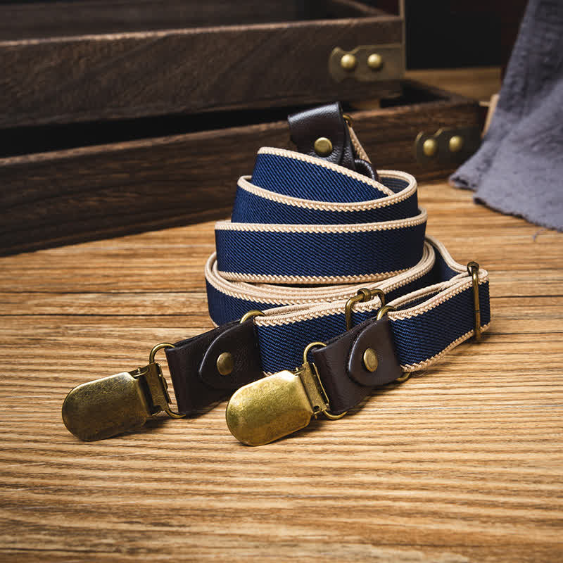 Navy Blue Casual 6-Clips Y-back Elastic Trouser Suspenders - image 1