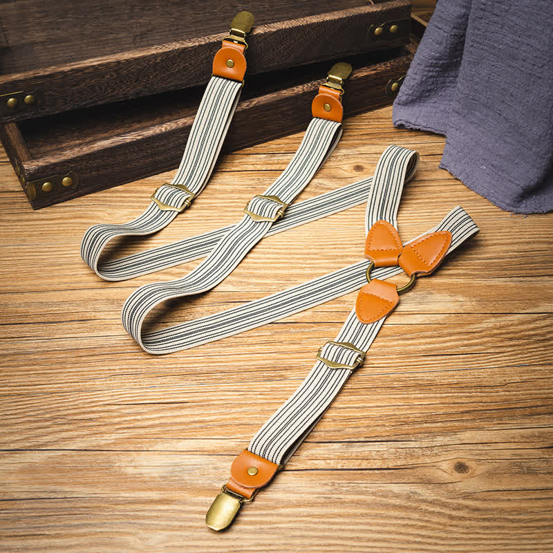 Vintage Light Brown Striped Y-back Elastic Suspenders - image 2