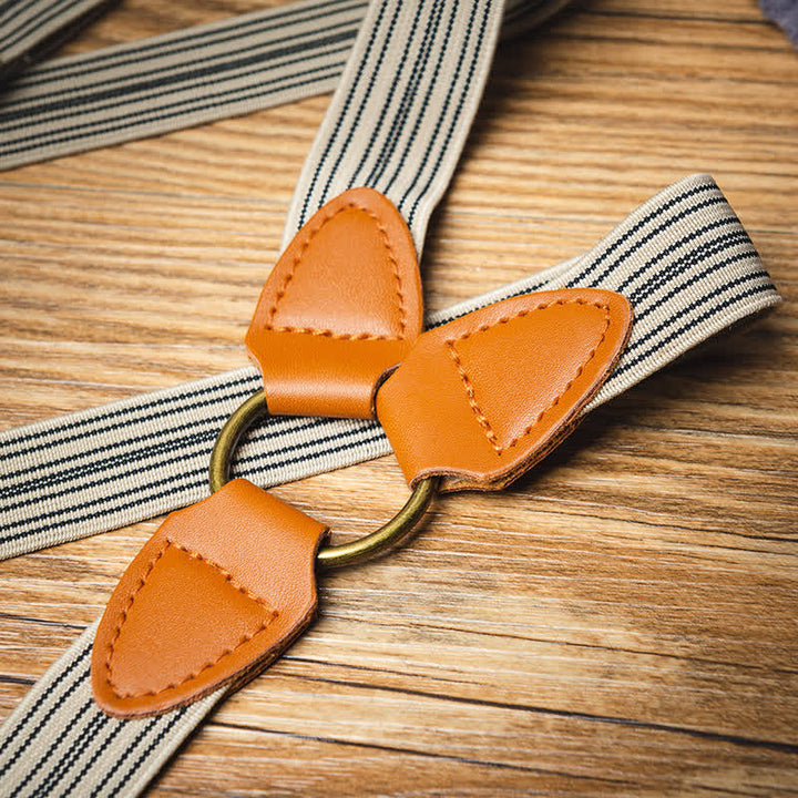 Vintage Light Brown Striped Y-back Elastic Suspenders - image 3