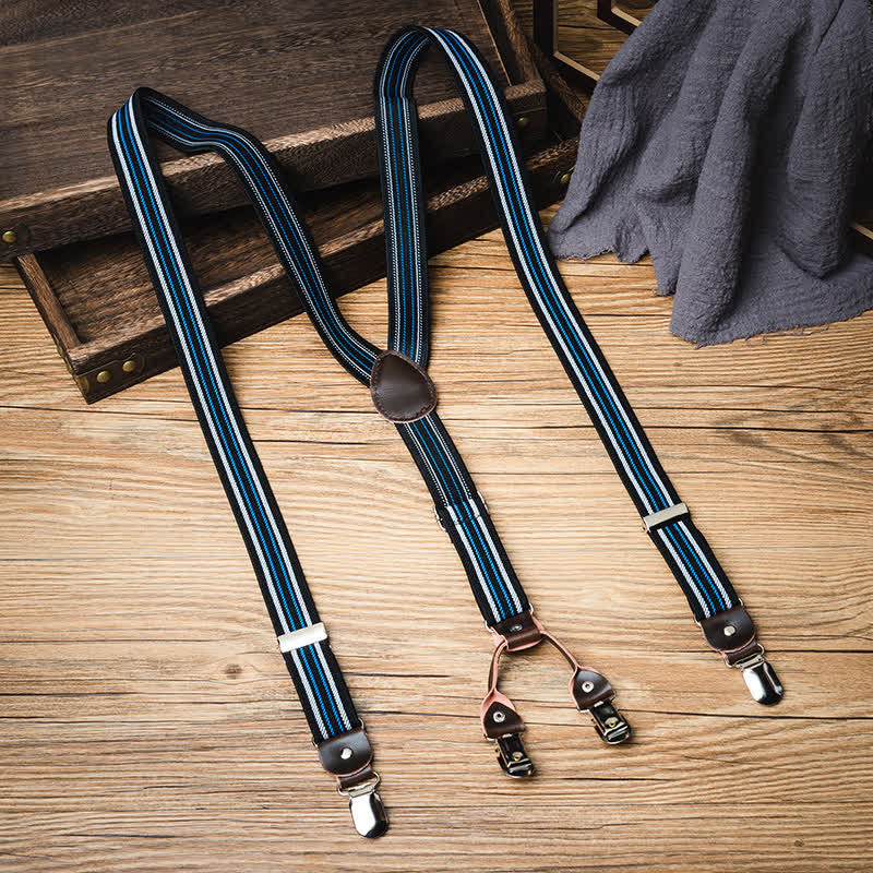 Black & Blue Striped Y-back Elastic Suspenders - Blue & Black - image 0