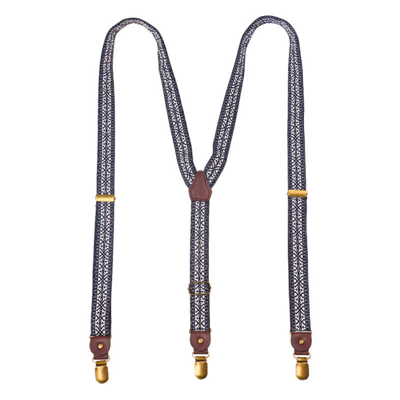 Navy & White Ethnic Pattern Y-back Elastic Suspenders - image 4