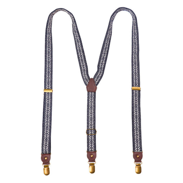 Navy & White Ethnic Pattern Y-back Elastic Suspenders - image 4