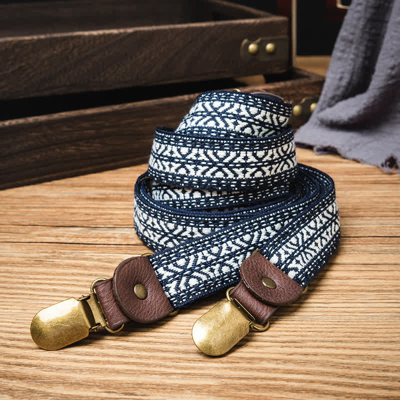 Navy & White Ethnic Pattern Y-back Elastic Suspenders - image 1