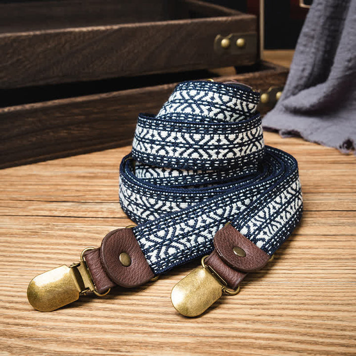 Navy & White Ethnic Pattern Y-back Elastic Suspenders - image 1