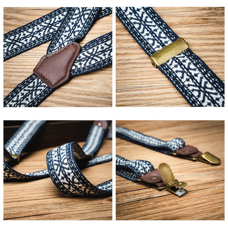 Navy & White Ethnic Pattern Y-back Elastic Suspenders - image 3