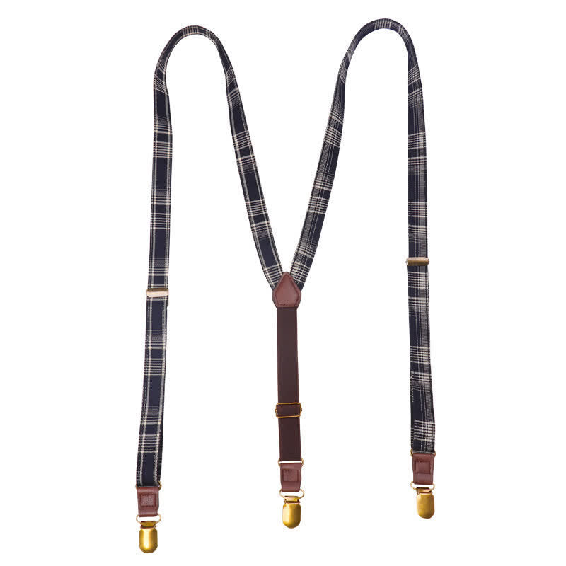 Black Gray Plaid Pattern Y-back Elastic Suspenders - image 4