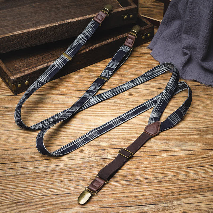 Black Gray Plaid Pattern Y-back Elastic Suspenders - image 2