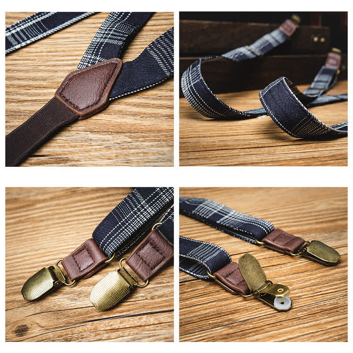 Black Gray Plaid Pattern Y-back Elastic Suspenders - image 3