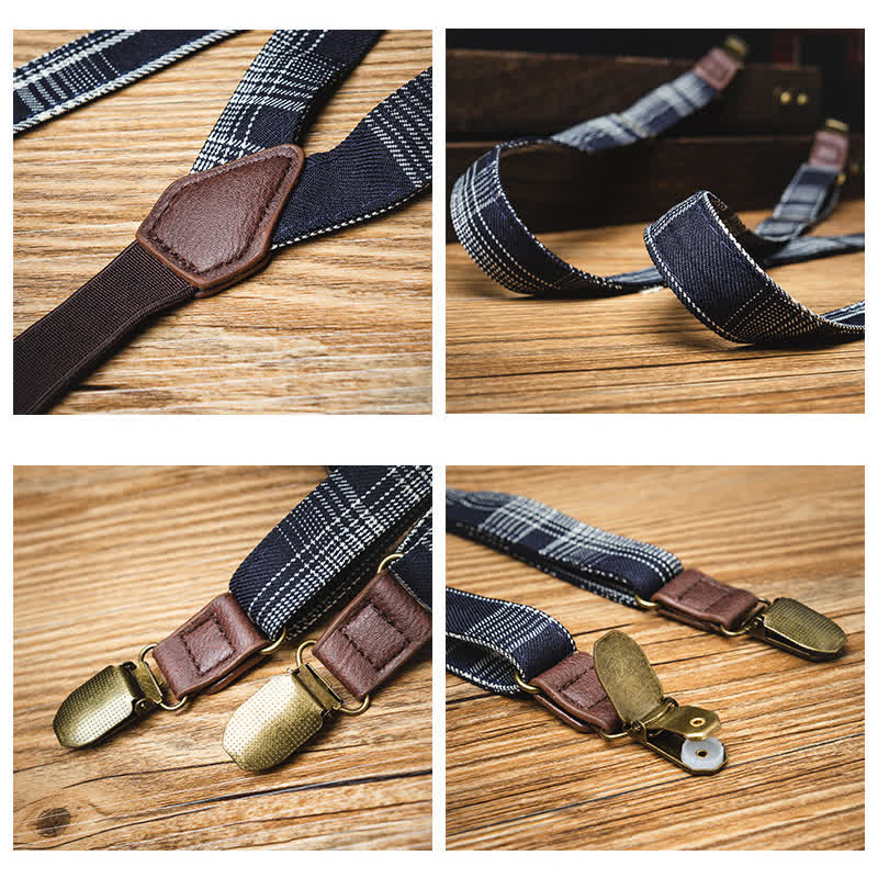 Black Gray Plaid Pattern Y-back Elastic Suspenders - image 3