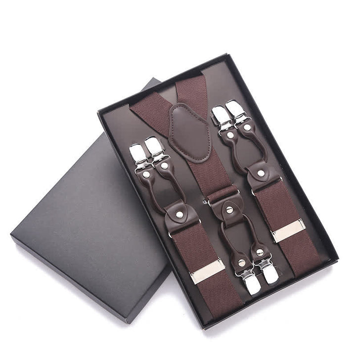 Solid Color 6-Clips Adjustable Suspenders - Brown - image 8