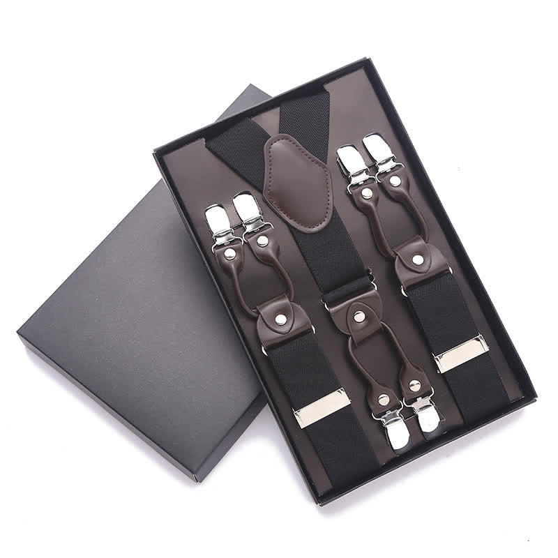 Solid Color 6-Clips Adjustable Suspenders - Black - image 1
