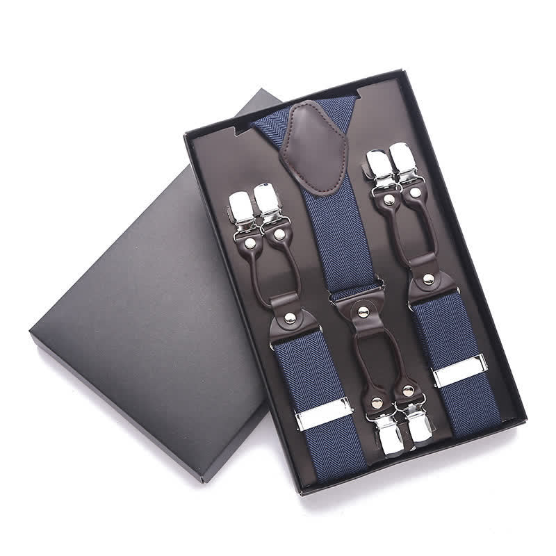 Solid Color 6-Clips Adjustable Suspenders - Navy - image 0