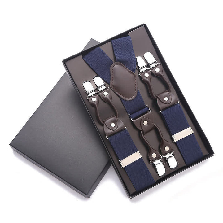 Solid Color 6-Clips Adjustable Suspenders - Midnight Blue - image 5