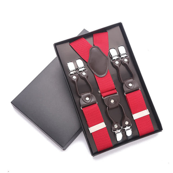 Solid Color 6-Clips Adjustable Suspenders - Red - image 3