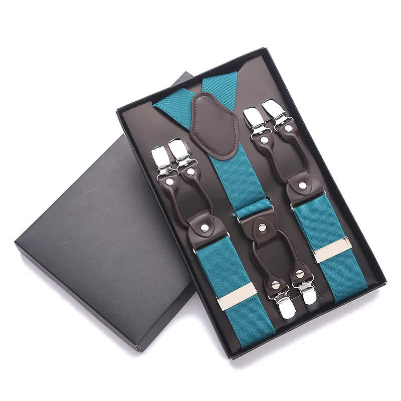 Solid Color 6-Clips Adjustable Suspenders - DarkTurquoise - image 6