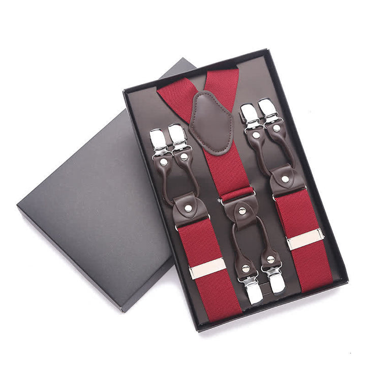 Solid Color 6-Clips Adjustable Suspenders - Burgundy - image 4