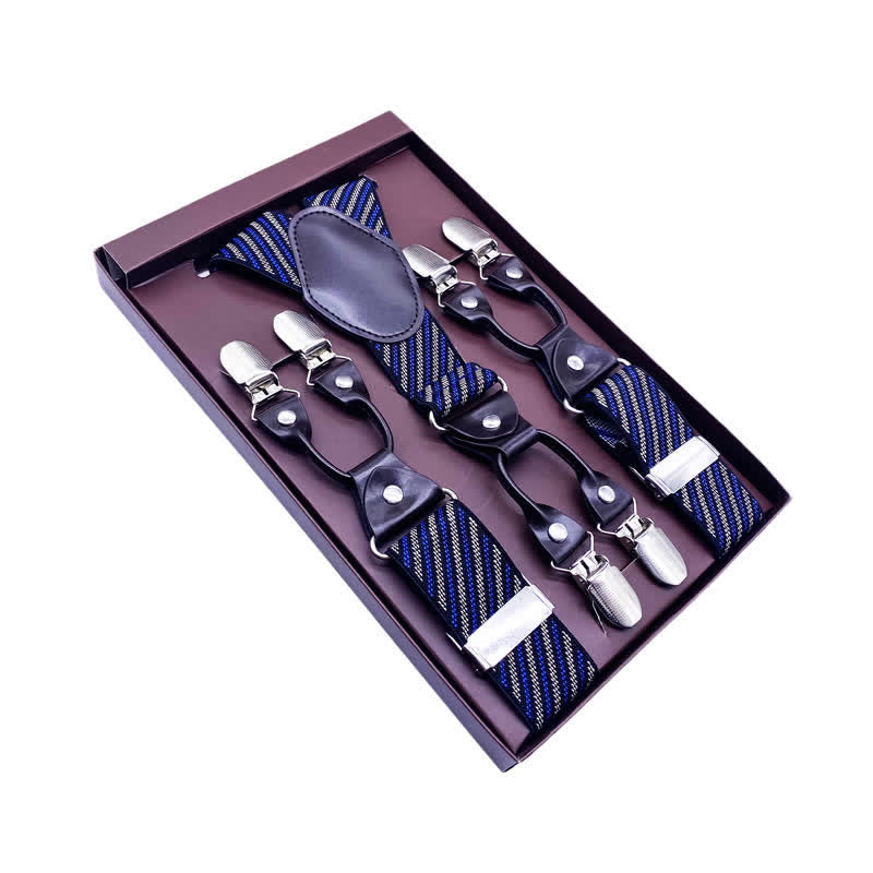 Classic Striped Plaid Paisley 6-Clips Adjustable Suspenders - Style #1 - image 0