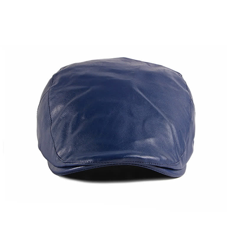 Classic Ivy Solid Color Leather Beret Hat - image 8