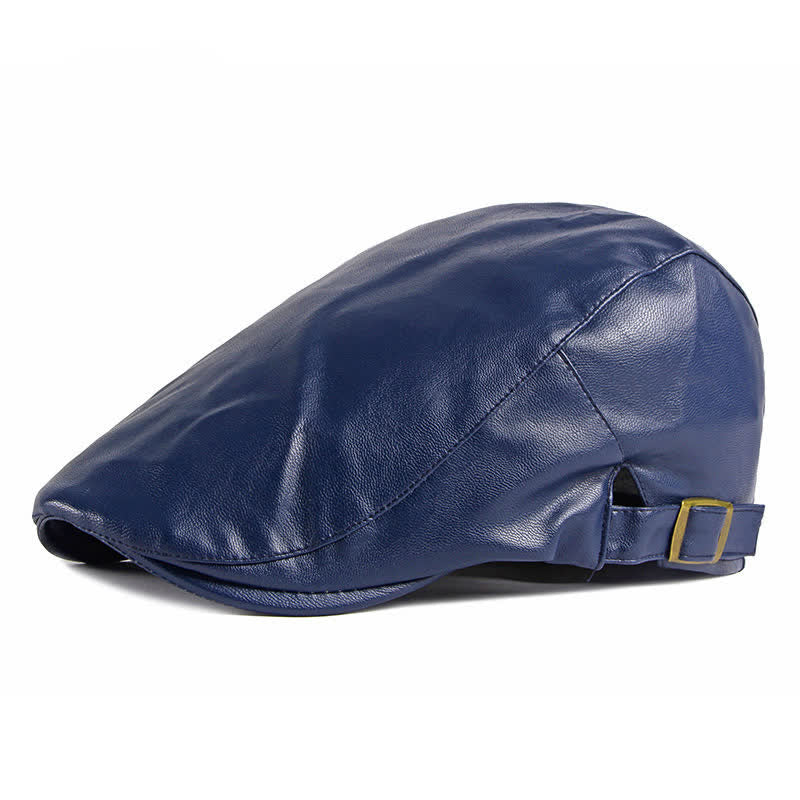 Classic Ivy Solid Color Leather Beret Hat - Navy - Adjustable (21 5/8"-23 5/8") - image 7