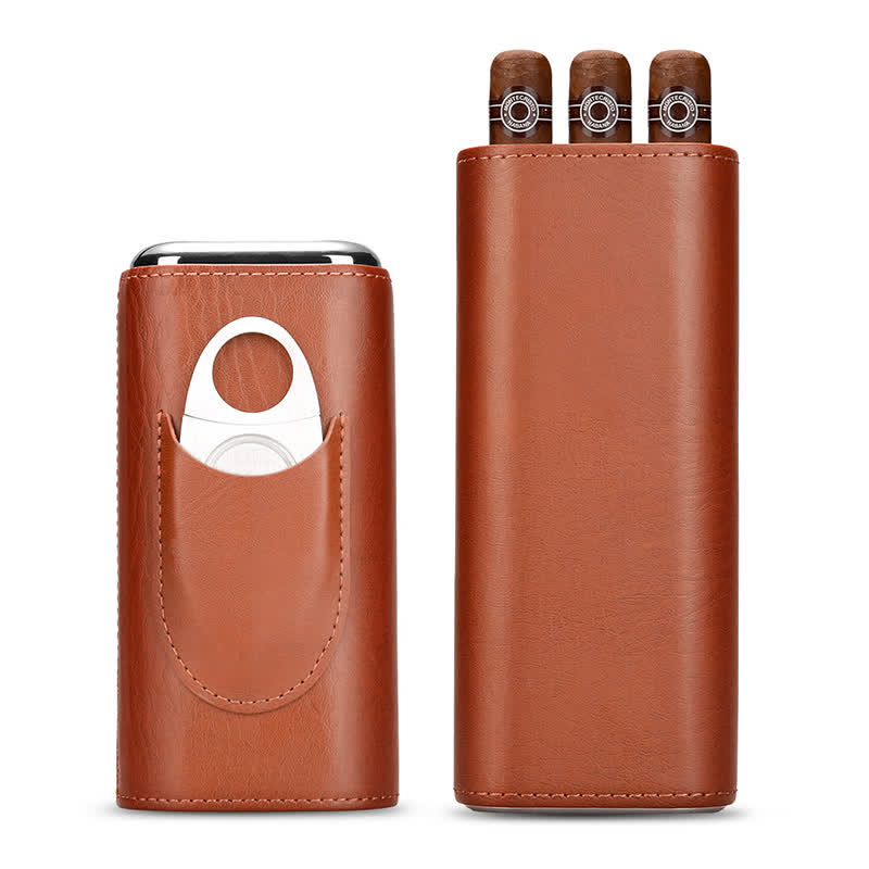 3-Finger Cigar Humidor Leather Case with Cigar Cutter - image 6