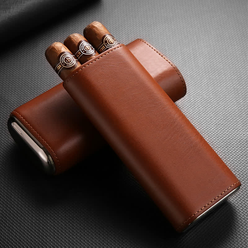 3-Finger Cigar Humidor Leather Case with Cigar Cutter - image 1