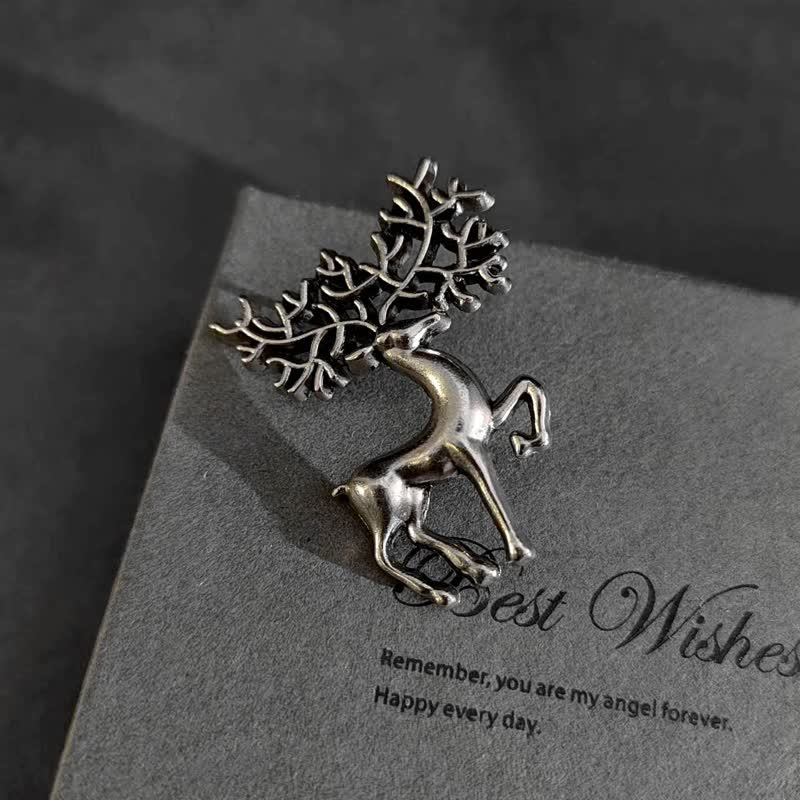 Men's Christmas Elk Silver Deer Suit Accessory Brooch - Silver - image 0