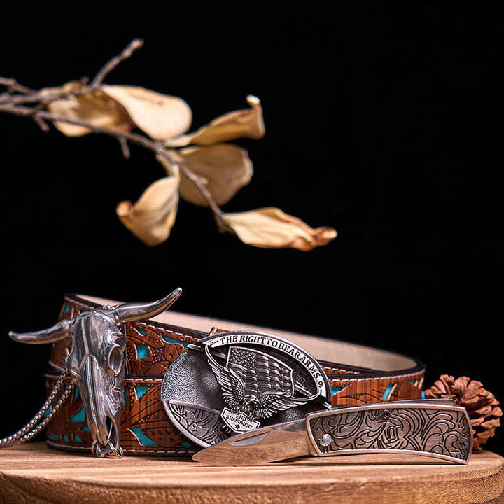 Western Gadget DIY Hidden Knife Buckle Longhorn Bull Pendant Bundle Set  - Eagle - Turquoise Carved Belt - 40 - image 28