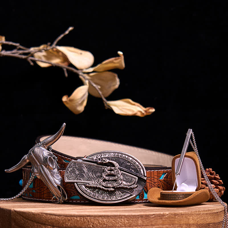 DIY Hidden Knife Snake Buckle Longhorn Bull Pendant Needle Necklace Bundle Set  - 3Pcs - Turquoise Carved Belt - 42 - image 7