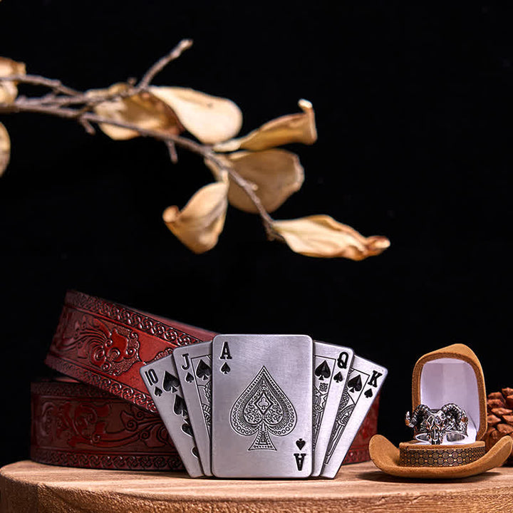 Ace Poker DIY Lighter Buckle Ghost Goat Ring Bundle Set  - Bundle Set - Brown Carved Belt - 42 - image 8
